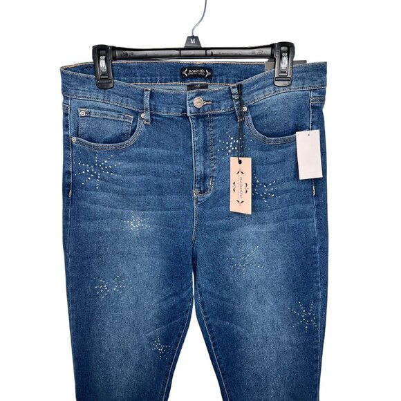 Nanette Belle High Rise Ankle Skinny Jeans Blue With Rhinestone Detail Size 12 - Picture 4 of 16